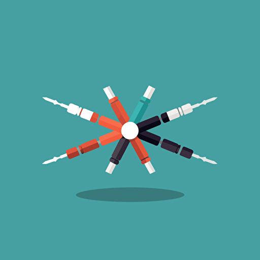 two syringes collinding eachother, flat design, vectorial style, simple colors, logo, unicolor background,