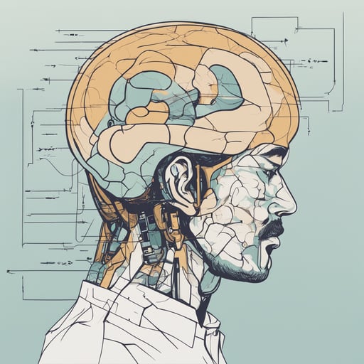 a person with their brain shown connected to a diagram
