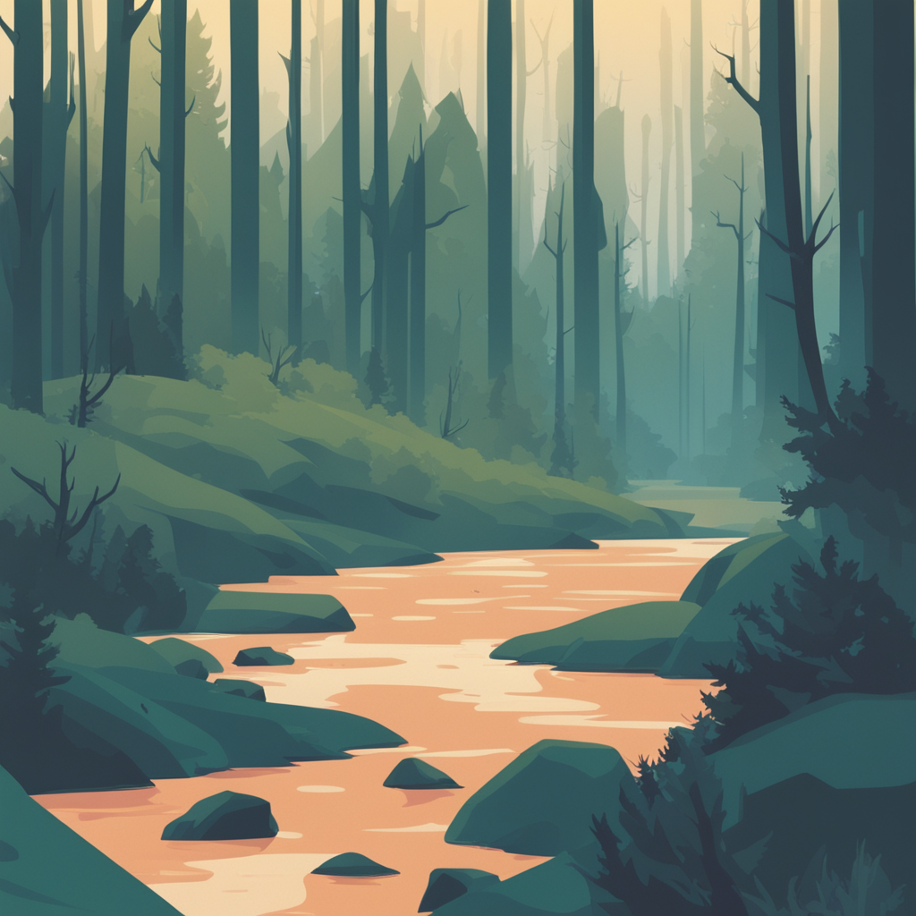 a forest with a river