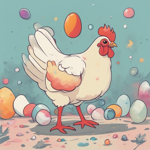 a chicken laying an egg