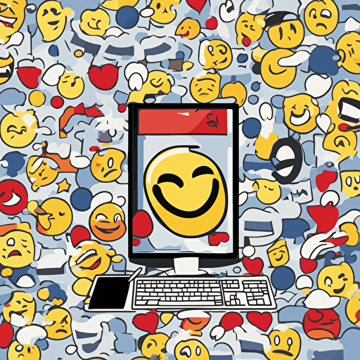 a computer screen with large emojis coming out of it