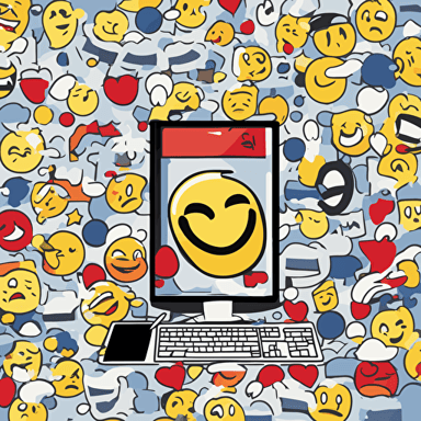 a computer screen with large emojis coming out of it
