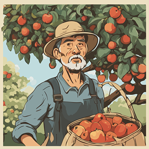 a farmer picking apples