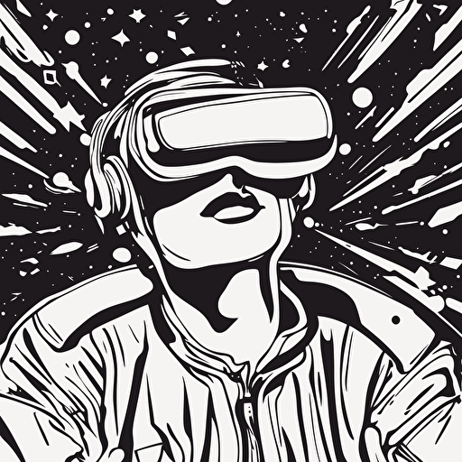 a person with vr headset floating in space