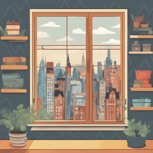 a window with a view of a city