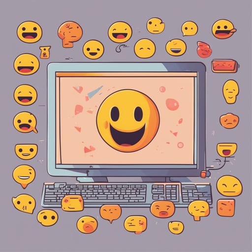 a computer screen with large emojis coming out of it