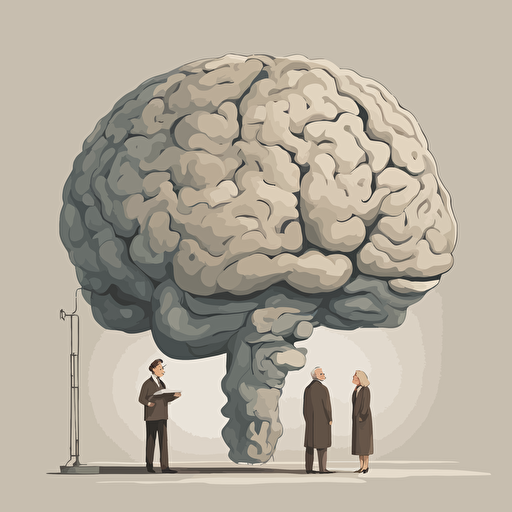 researches standing in front of a gigantic brain