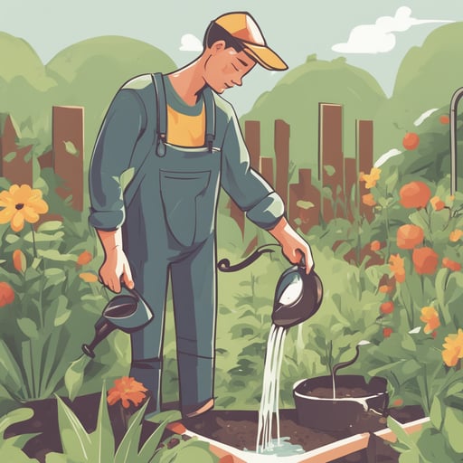 a person watering a garden