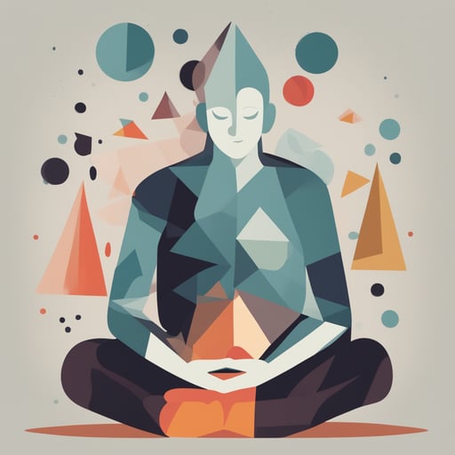 a person meditating with shapes coming out of their head