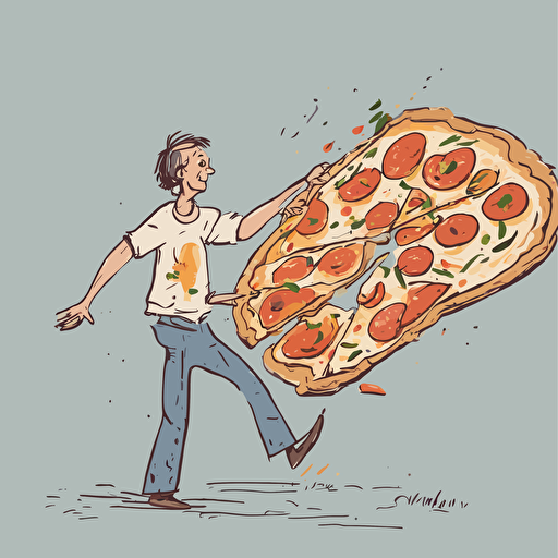 a person flipping a pizza