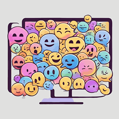 a computer screen with large emojis coming out of it