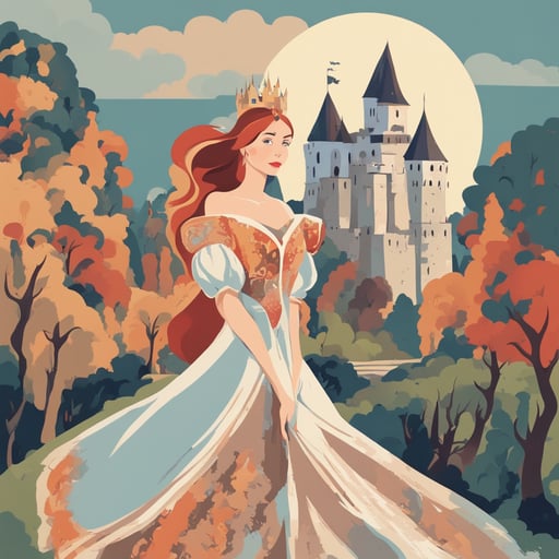a princess standing in front of a castle