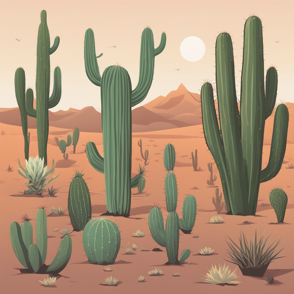 a collection of cacti in the desert