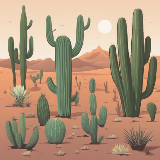 a collection of cacti in the desert
