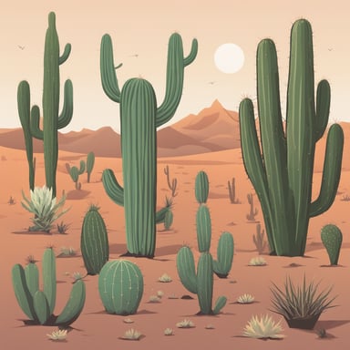 a collection of cacti in the desert