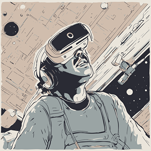a person with vr headset floating in space