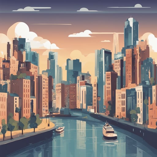 a cityscape with a river
