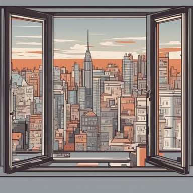 a window with a view of a city