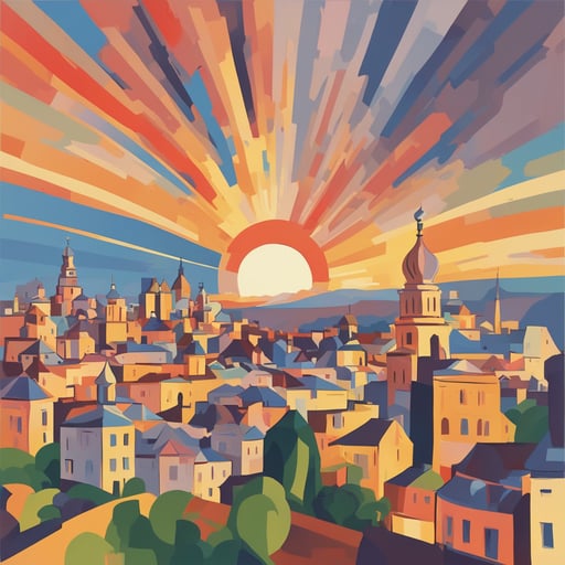 a sunsetting over a city