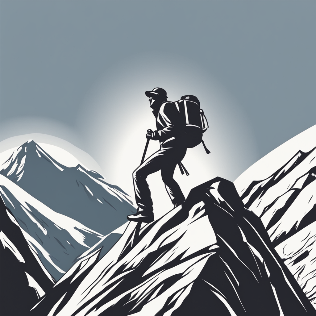 a mountain climber reaching the top of a mountain