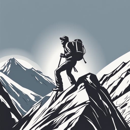 a mountain climber reaching the top of a mountain