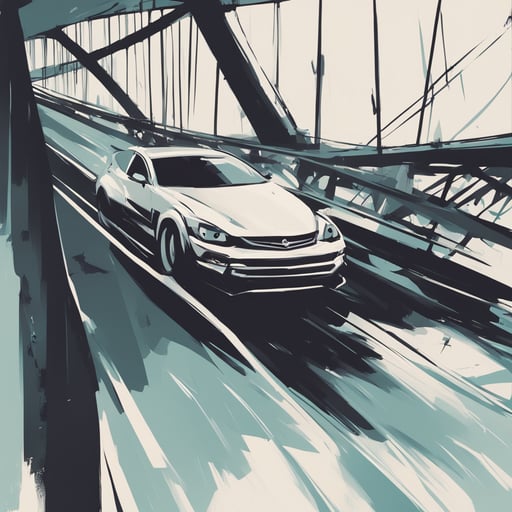 a car driving on a bridge