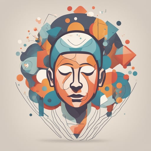 a person meditating with shapes coming out of their head
