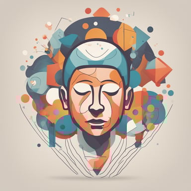 a person meditating with shapes coming out of their head