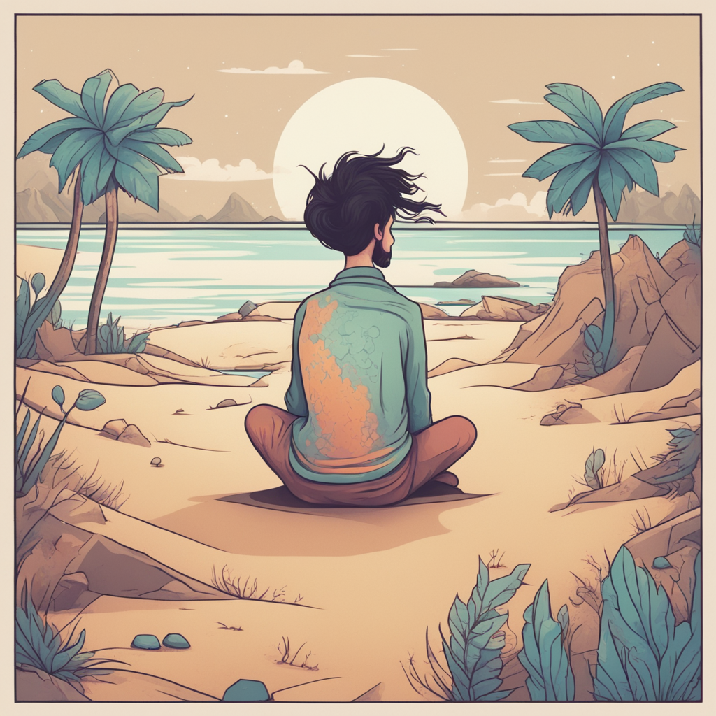 a person stranded on a desert island