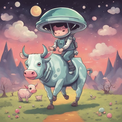 an alien spaceship abducting a cow