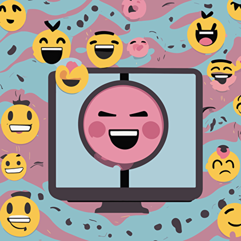 a computer screen with large emojis coming out of it