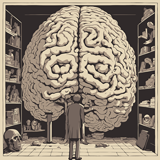 researches standing in front of a gigantic brain