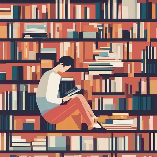 a person sitting on books