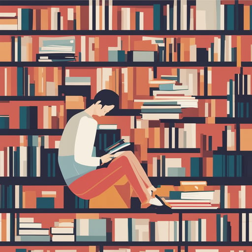 a person sitting on books