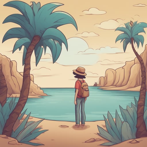 a person stranded on a desert island