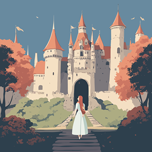 a princess standing in front of a castle