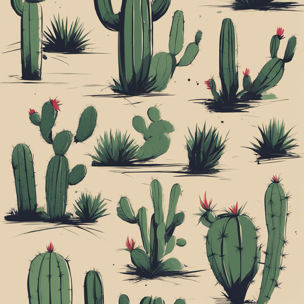 a collection of cacti in the desert