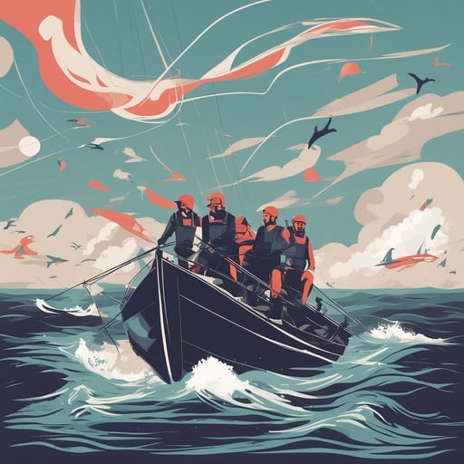 a team on a boat navigating the ocean