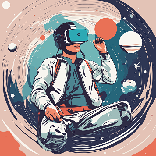 a person with vr headset floating in space