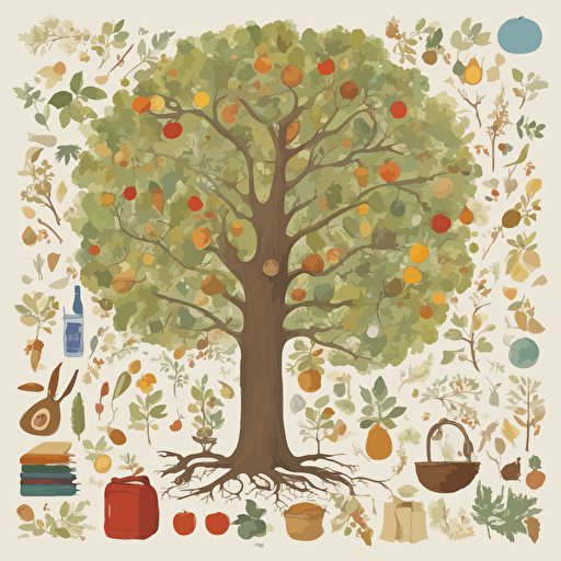 a tree with different objects in its branches