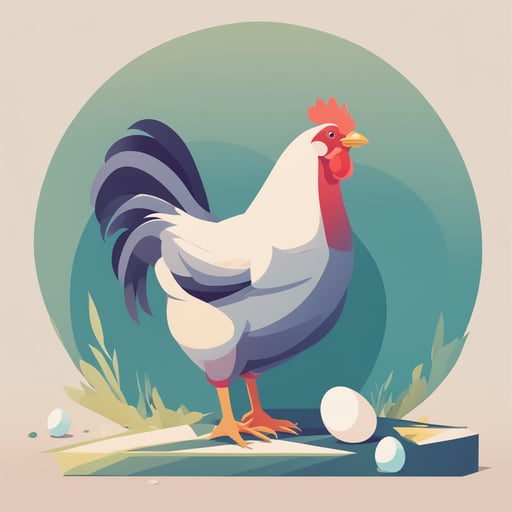 a chicken laying an egg