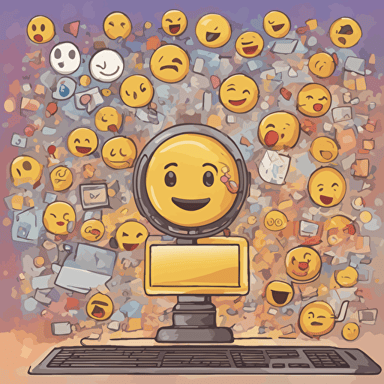 a computer screen with large emojis coming out of it