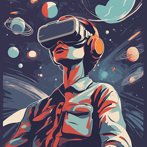 a person with vr headset floating in space
