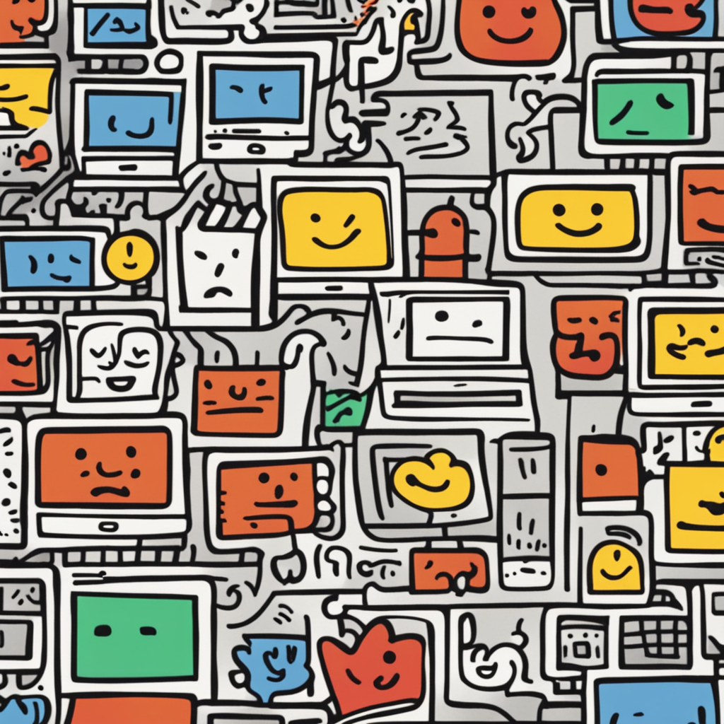 a computer screen with large emojis coming out of it