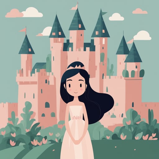 a princess standing in front of a castle