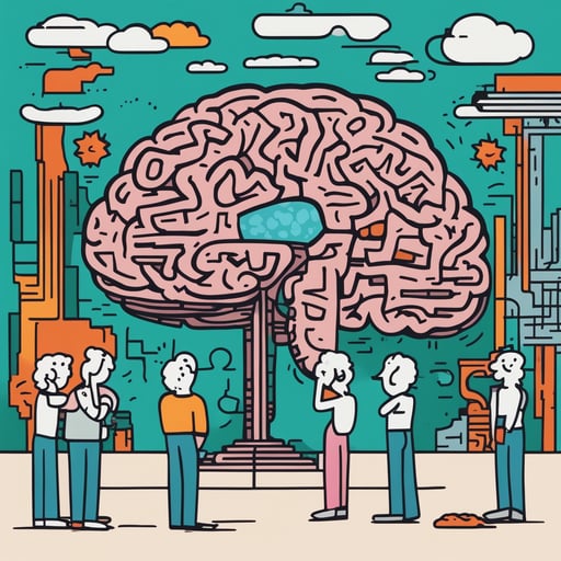 researches standing in front of a gigantic brain