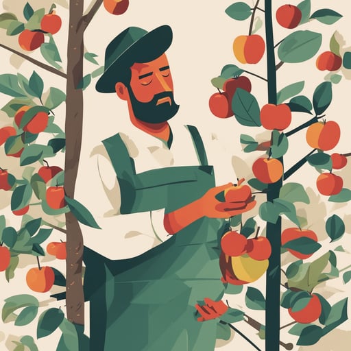 a farmer picking apples