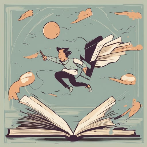 a person flying on a book