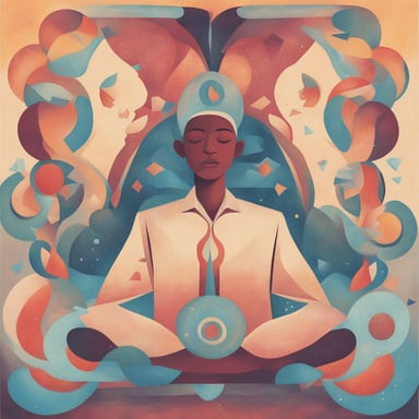 a person meditating with shapes coming out of their head