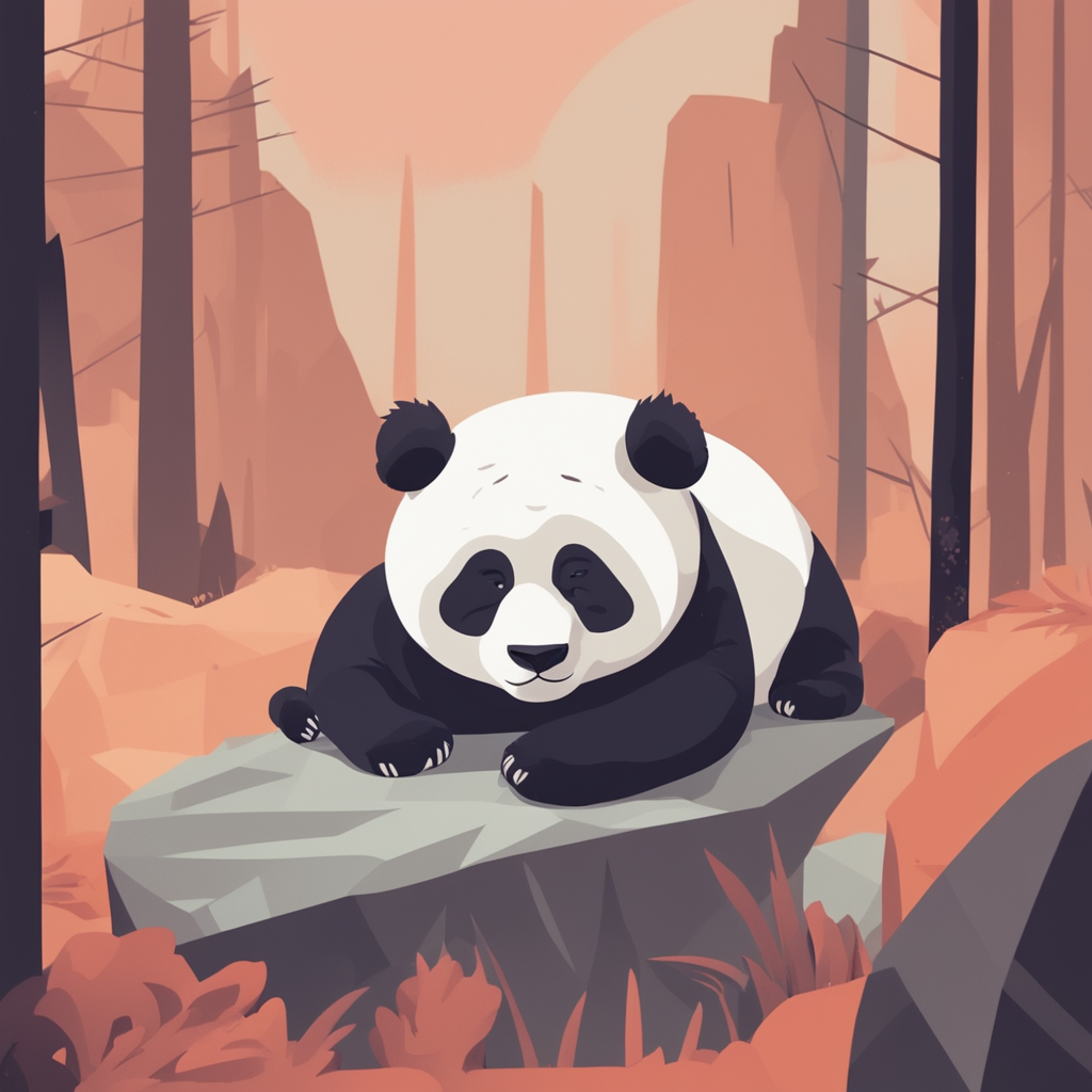 a panda sleeping on a rock